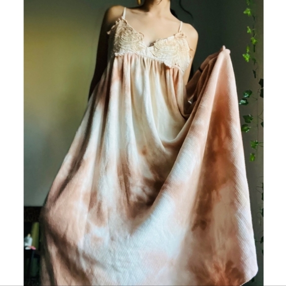 Zara tie dye embroidered applique beige rose knit midi maxi dress size medium M - Picture 6 of 11